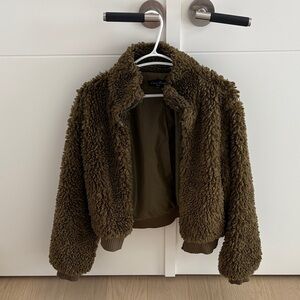 honey Olive Green Teddy Jacket